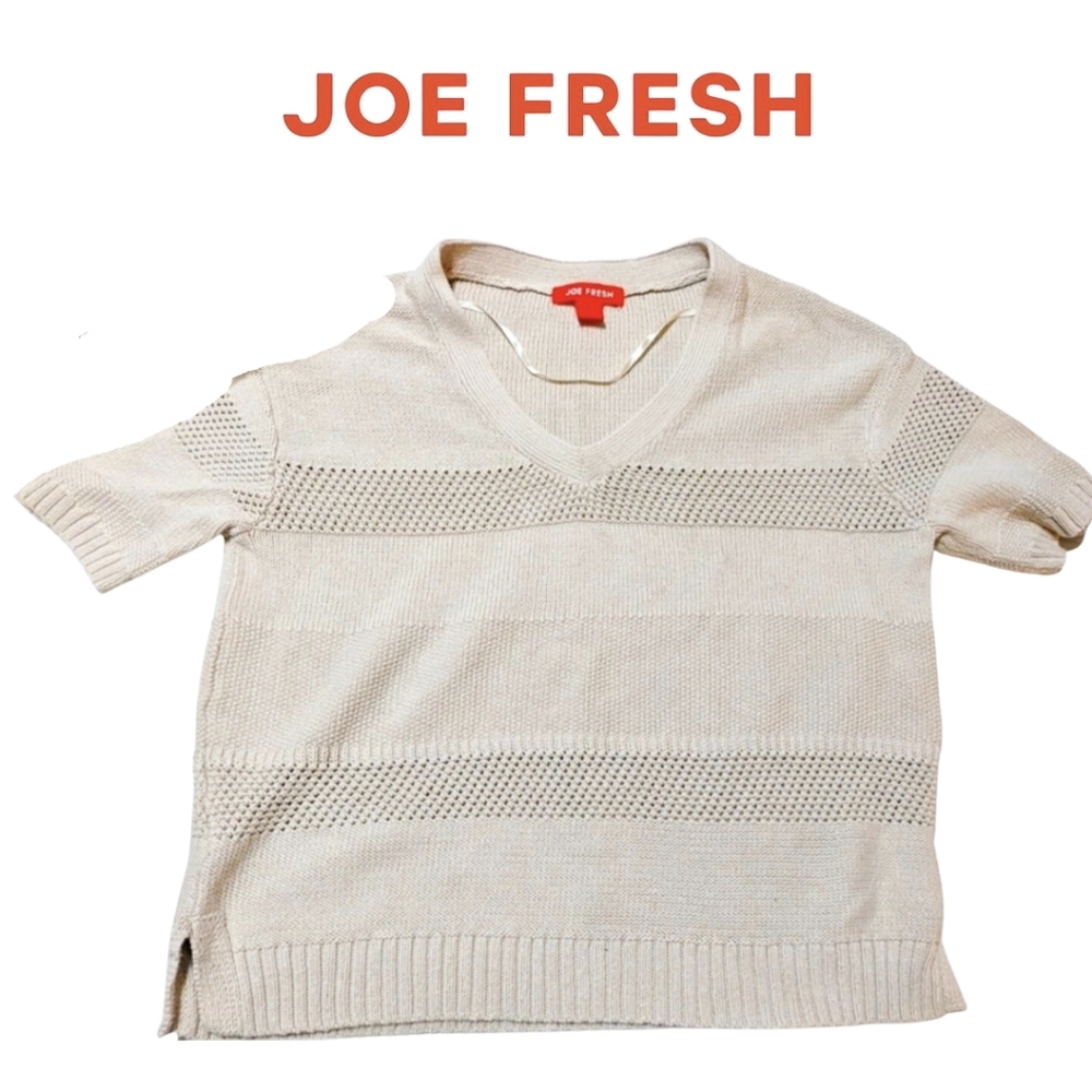 Joe Fresh crochet style T shirt, size small, taupe colour, EUC